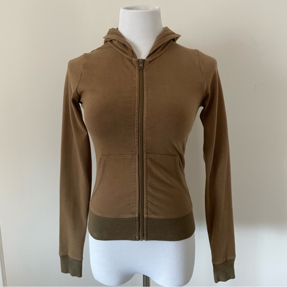 Tops - RARE - SKIMS- FULL ZIP ARMY BROWN STRETCH HOODIE- SIZE XS